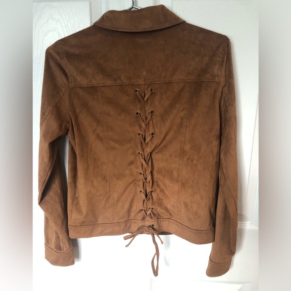 Skyes the Limit Suede Brown Tie In Back Zip up Jacket Size Small - Picture 9 of 10